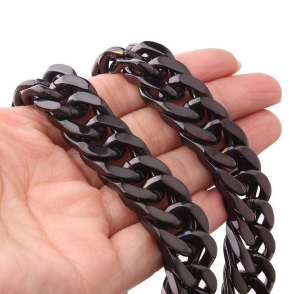 15mm Wide 22inches Cuban Curb Link Chain Necklace Man Black Stainless Steel Necklace Men Jewelry- free shipping