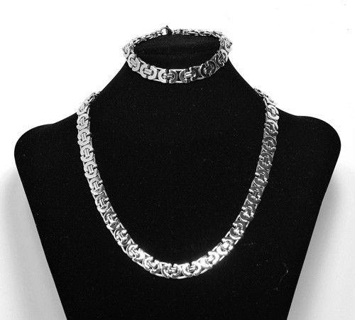 High polished 10MM Width 316L Stainless Steel Flat Byzantine Box Chain Jewelry Sets Necklace Plus Bracelet