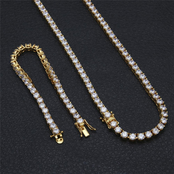 Fashion Classic Chains Bracelets Necklaces Jewelry Sets Luxury CZ Chain Bracelet Necklace Mens Gold Plated Chains Set Lover Gift