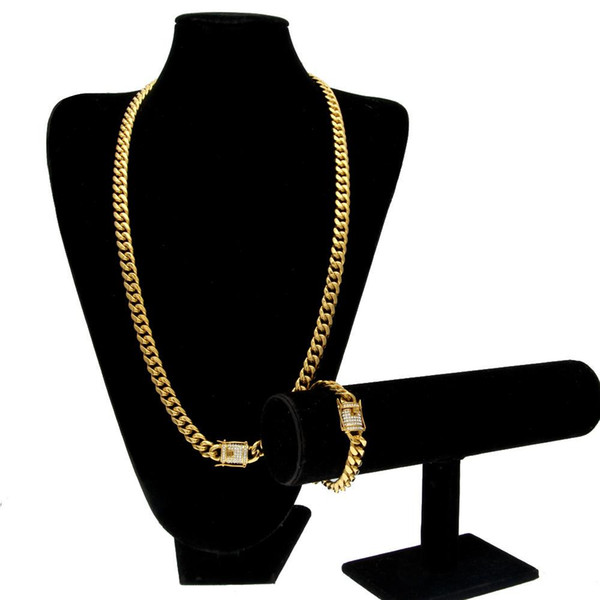 Fashion Design Cuban Chains Thick Golden Necklaces Bracelets Luxury 18K Gold Plated Coarse Chain Jewelry Sets Lover Gift