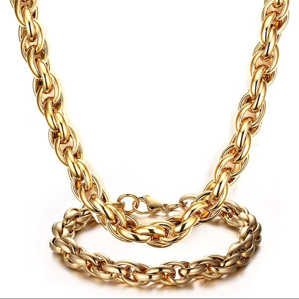 Chunky Chain Jewelry Sets for Men Long Stainless Steel Necklaces + Bracelets African Jewelry