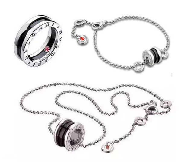 luxury ceramic titanium steel necklace ring bracelet sets with original box free shipping