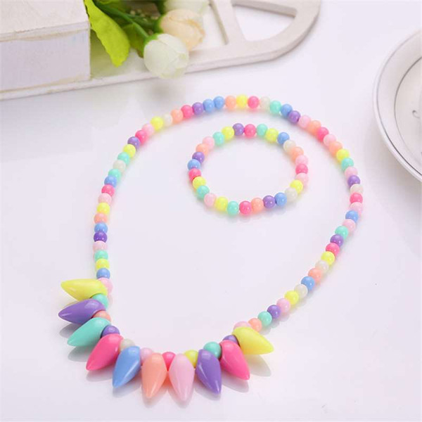 Korean Candy Necklace Children's Jewelry Beads Necklace Bracelet Two Piece Set