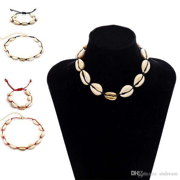 Beach Natural Shell Necklace Bracelet Jewelry Set Shell Chokers Fashion Jewelry for Women Will and Sandy Drop Ship 380092