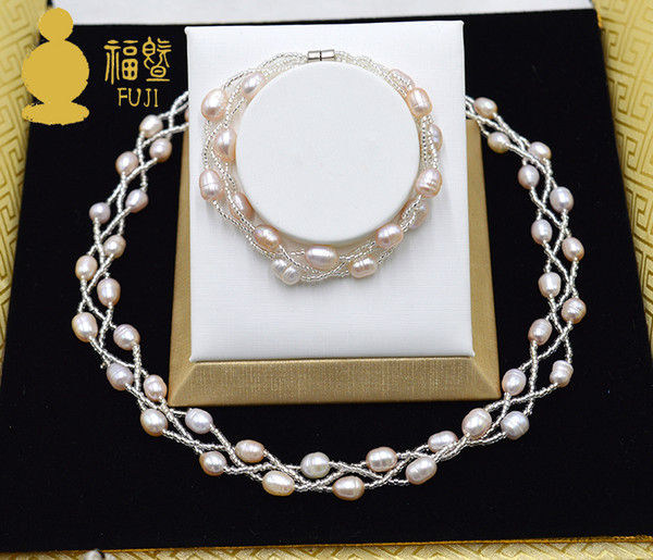 pearl bracelet necklace the 2107 Fuji pure natural handmade three pieces to create a fine luxury personality