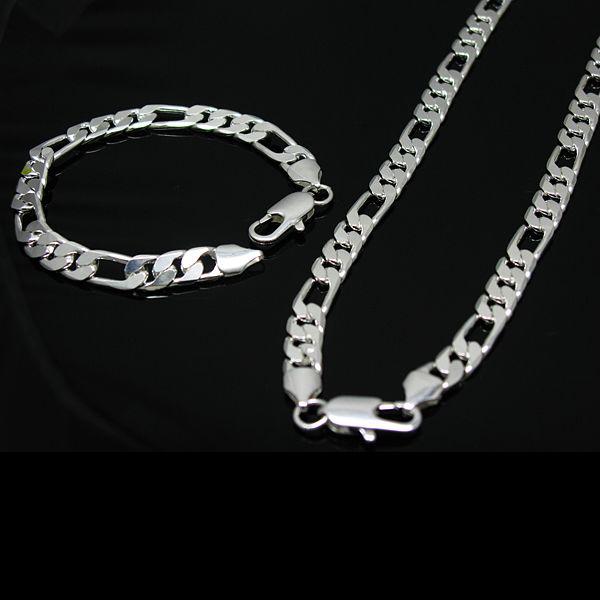 925 Silver Figaro Chains 12mm 3:1 Necklace 20inch 22inch 24inch Bracelet Set For Men's XMAS Gift Fashion Jewelry S086