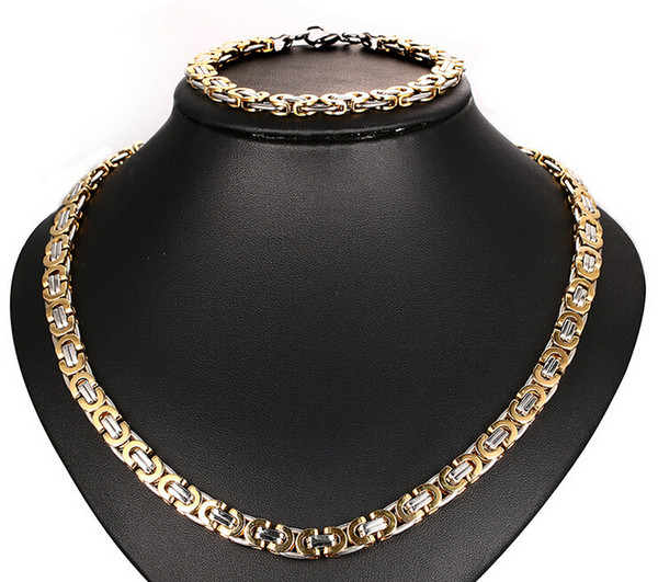 Fine jewelry set Men's jewelry factory direct sales Titanium Domineering gold plated necklace set S-047holiday gifts