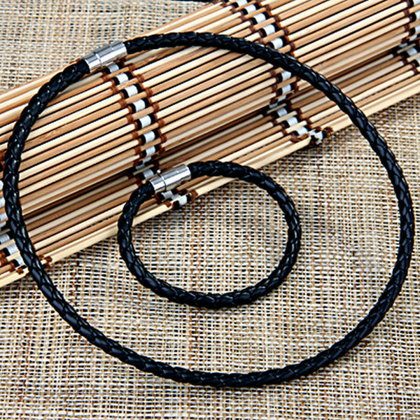 3 sets Black Leather Braided Bracelet + Necklace Collar Magnetic Clasp 0.24