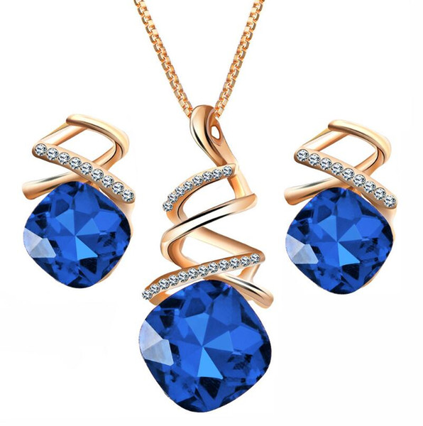 Austria Water Drops Zircon Crystal Jewelry Set Cross Border New Necklace Set Spiral Necklace Earrings Set