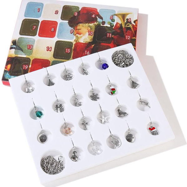 NEW Christmas Ornaments Calendar Gift Box 22PCS Charms pendants 1PCS Bracelet 1pcs Necklace Set DIY gift Jewelry making Accessory JS30