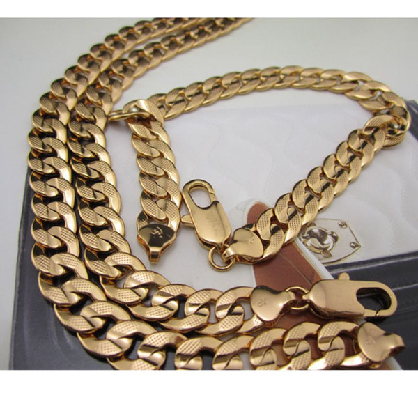 Mens Womens 18k Yellow Gold Filled Curb Bracelet & Necklace Hammered Chains Set Jewelry