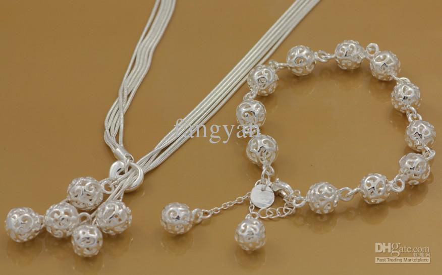 jewelry 6 pcs 925 silver pretty circle necklace +bracelet long 20 inch: A589