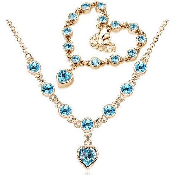 18K Gold Silver Plated Swarovski Crystal Heart Charm Necklace Bracelet Jewelry Set for Women Wedding Jewelry Sets for Sentsive Person