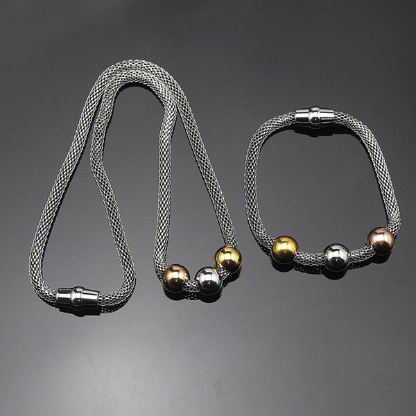 Fashion Jewelry 3 Colors Beads Pendant Necklace Bracelets 316L Stainless Steel Chokers Cute Jewelry Sets for Women Female