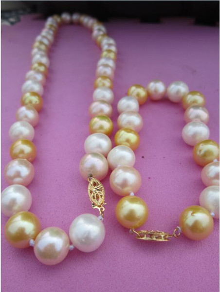 New Fine Genuine Pearls Jewelry 11-12 mm real natural south sea multicolor pearl necklace bracelet