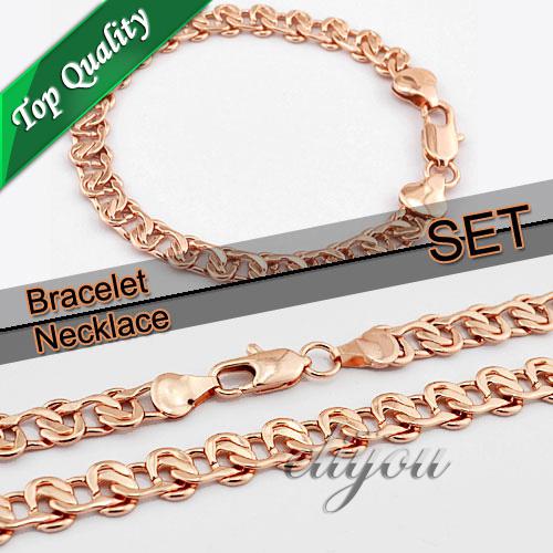 8mm New Fashion Jewelry Mens Womens Snail Style Link Chain 18K Rose Gold Filled Necklace Bracelet Set Free Shipping C01 RS