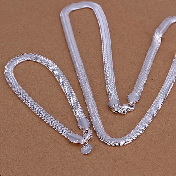 S084 925 Silver Jewelry sets Necklace&Bracelet ! Fashion 6mm 925 Snake Chain Jewellry Free Shipping Bracelet 8inch Chains 16inch -24inch