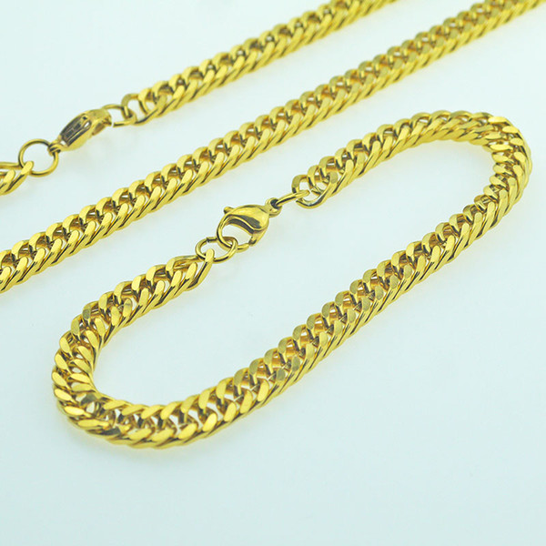 Double woven four sides of the edging chain 7m fashion and American style men and women universal bracelet necklace set Between the gold