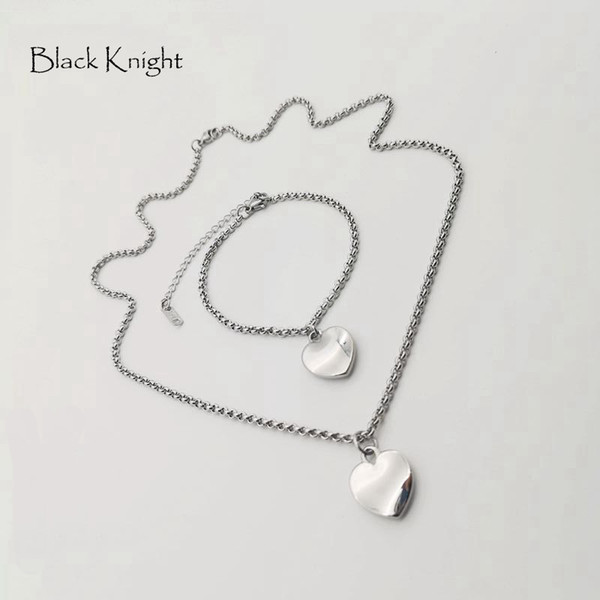 Black Knight ladies Heart pendant necklace Bracelet Silver color stainless steel Heart Jewelry set necklace bracelet BLKN0776