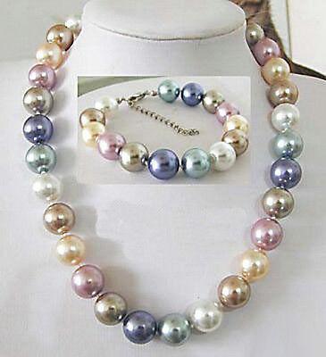 Multicolor Pink BlueYellow Shell Pearl White Gold Plated Clasp Necklace Bracelet