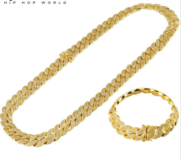 Jewelry Sets Top Quality Full Bling Zirconia Triple Lock Luxury Bracelet & Necklace Fashion Hiphop Choker Necklaces Jewelry Cuban Link Chain