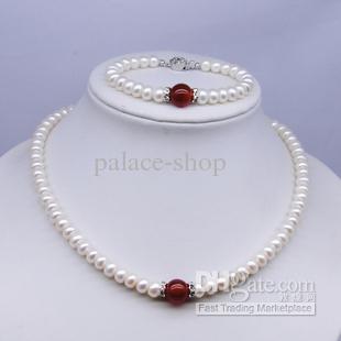 Natural pearls and jade 8-9mm necklace bracelet