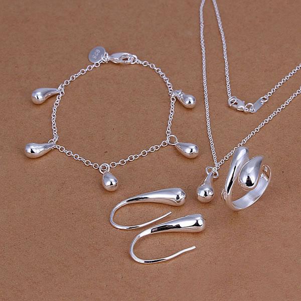 Factory price top quality jewelry 925 stamped silver plated drop jewelry sets necklace bracelet bangle earring ring SMTS223