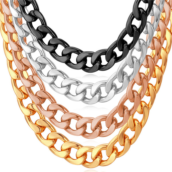 U7 Classic Cuban Link Chain Necklace 18K Gold/Rose Gold/Platinum Plated Fashion Men Jewelry Hip Hop Perfect Accessories Party Gift N755