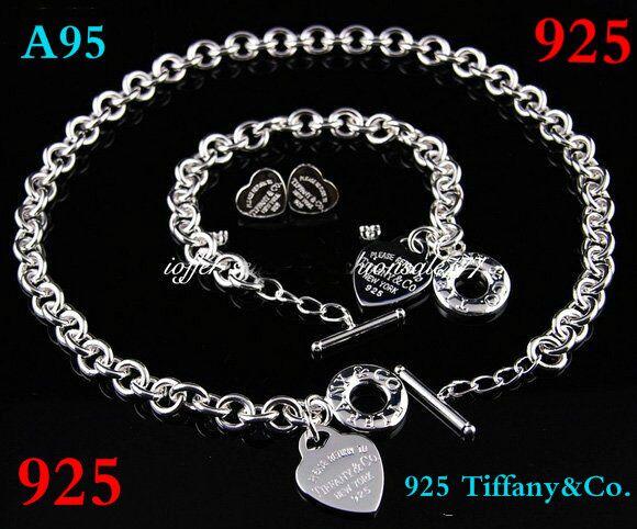 SALE 2018 Hot Tiffany925 Silver fashion jewelry necklace and bracelet+earring original packaging gift boxes A95 Letter earrings Set with Box