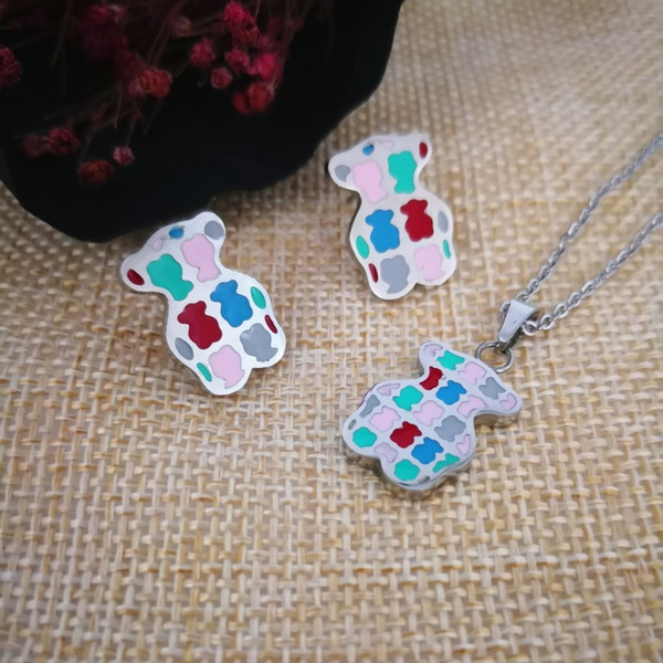 Fashion Cubs series Necklace Earrings Bracelet Drop oil titanium steel Jewelry