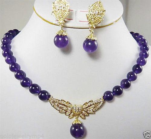 Fashion purple jade pendant earrings & necklace Sets