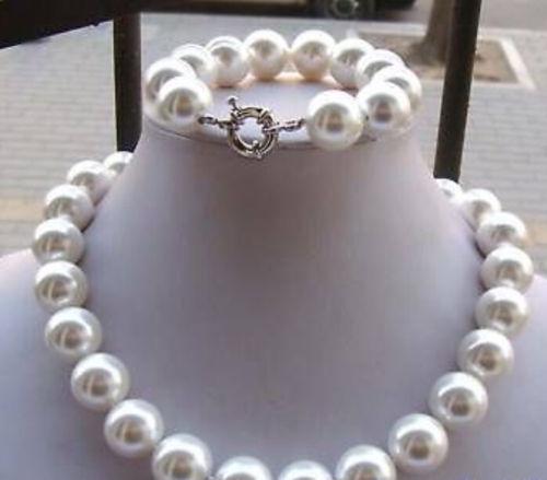 14MM white AAA South Sea shell pearl necklace Bracelet Sets