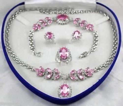Jewelry green jade Pink Zircon Gemstone Women's Wedding Jewelry Set Ring :7 8 9 Bracelet Ring Earring Sets