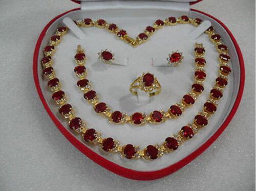 Beautiful women's jewelry red set Necklace Bracelet Earring Ring :7 8 9