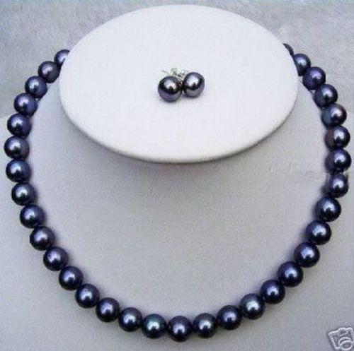 Huge AAA 9-10mm south sea black pearl necklace 18