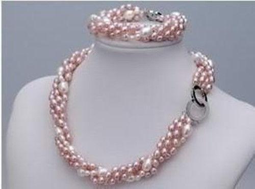 New fashion real pink freshwater pearl necklace Bracelet set