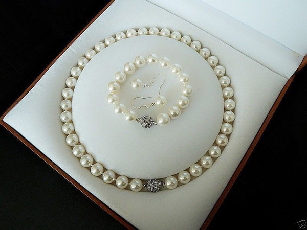 12 mm white South Sea shell pearl necklace earring bracelet set