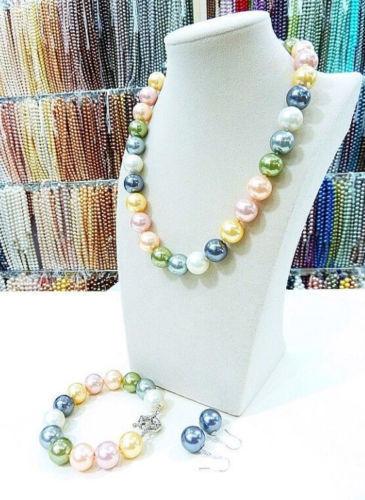 10MM multicolor South Sea shell pearl necklace bracelet earrings set k76