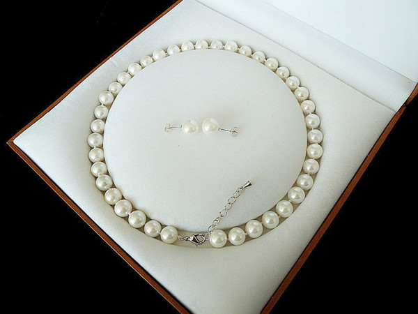 10mm White Akoya /Cultured Shell Pearl Necklace Earring Set 18