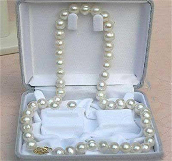 8-9mm Real Natural White Cultured Pearl 14K GP Necklace Earrings Jewelry Set