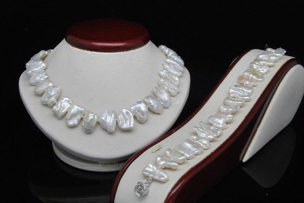 AAA Natural Shape White Biwa Pearl Necklace Bracelet Set