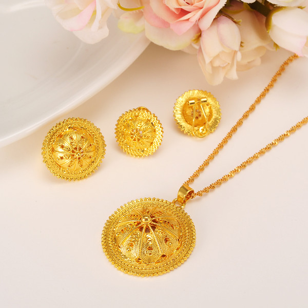 Africa jewelry sets Gold Pendant necklace earrings 3pcs African crystal Men/Women Trendy party Jewelry