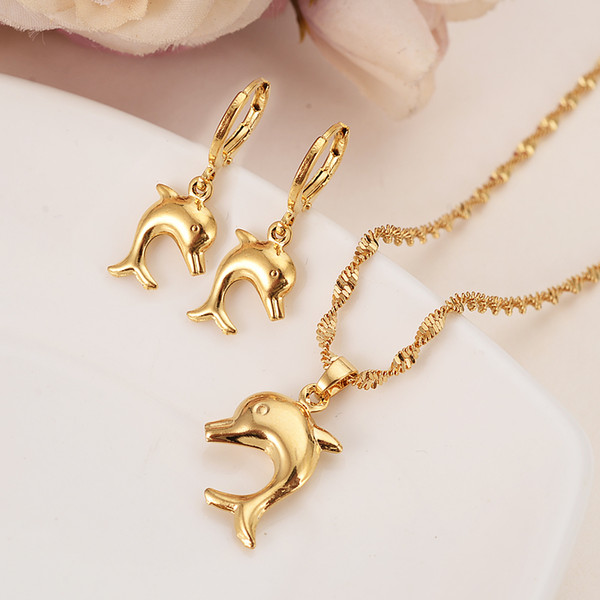 Gold cute dolphin shape Wedding Jewelry Sets Cubic Zirconia Elegant Engagement Earring for Women girls charms partygift Accessories