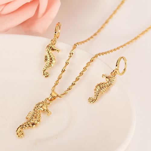 gold seahorse pendant Earrings Necklace jewlry Set Gold Color Wedding bridal Jewelry Sets For Women Gift