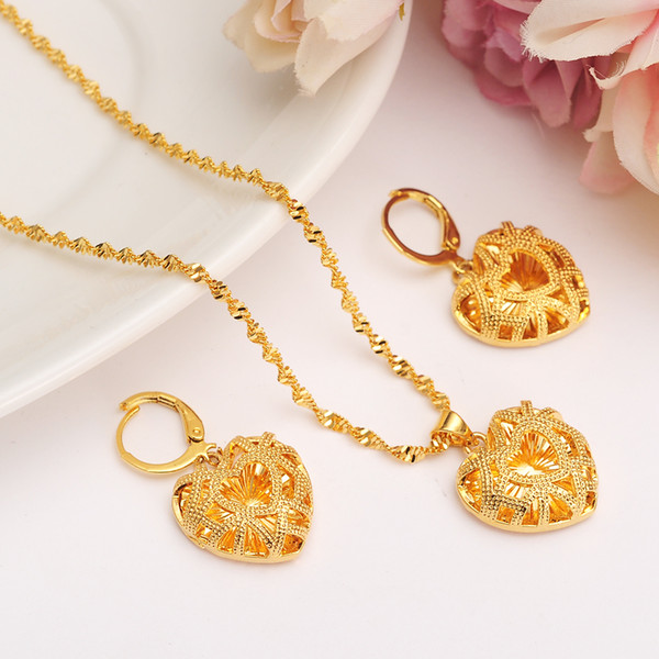 Ethiopian Gold set Jewelry heart Pendant Necklace Earrings Habesha African women girls Wedding Bride Eritrea Women Party gift