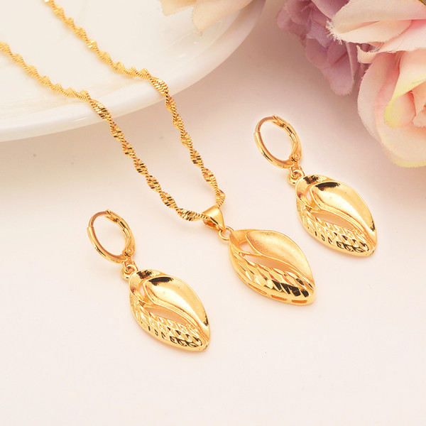 gold dubai india Necklace Earring Set Women Party Gift leavf Jewelry Sets daily wear mother gift DIY charms women girls Fine Jewelry