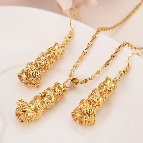 gold dragon Jewelry sets Classical Necklaces Earrings Set Gold Color Brass,Arab/Africa Wedding Bride's Dowry women girls gifts