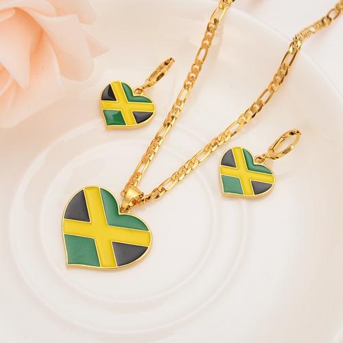 Gold ColorJamaica flag heart pendant Jewelry Set Pendant Necklace Earrings African Jewelry Sets For Women