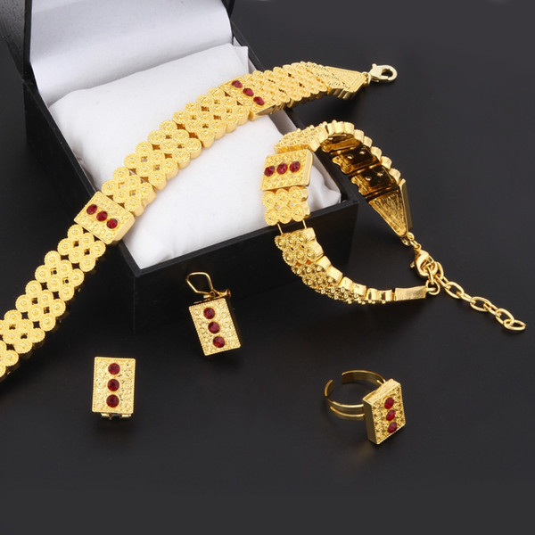 Gold Ethiopian set Jewelry Chokers Necklace Bracelet Earring Ring sets Africa Eritrea bridal wedding jewelry Habesha set