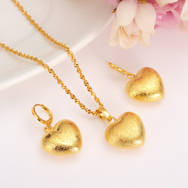 african Habesha Set Ethiopia heart pendant Necklace/Earrings Gold Color Dubai Sudan women girls Wedding bridal jewelry Gift